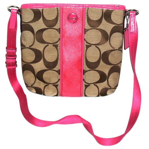 Coach F21905 Signature Pink Stripe - Khaki with Pink Shoulder Bag - Picture 4 of 7